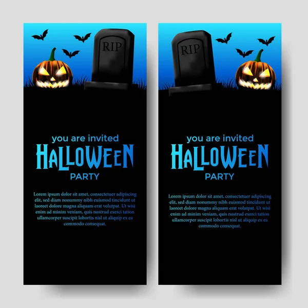 Halloween Trick Treat Invitation Party Banner Illustration Jack Lantern Tomb — 스톡 벡터