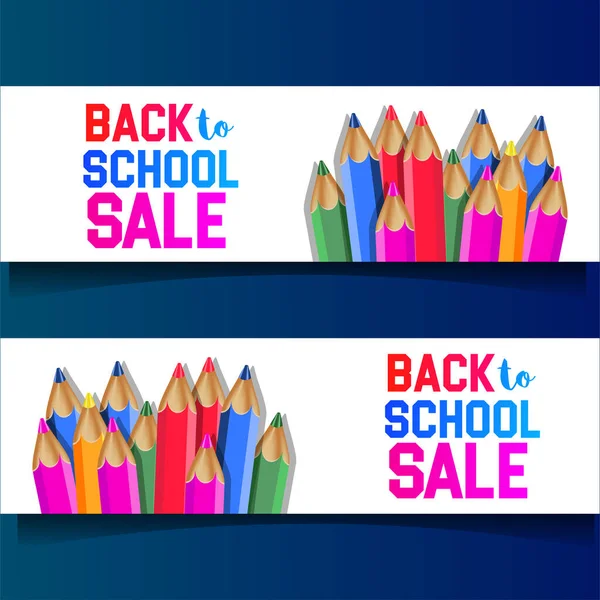 Set Back School Sale Banner Stationary Group Pencil Color Happy — 스톡 벡터