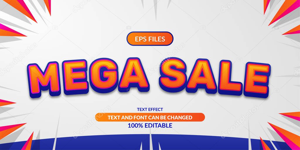 Mega sale 3d editable text effect. eps vector file. promotion discount advertising poster banner template