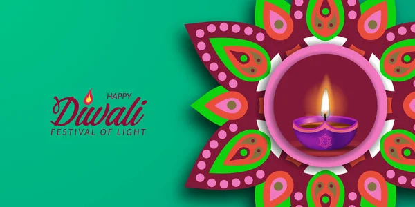 Diwali Festival Urlaub Design Mit Papier Geschnitten Stil Der Indischen — Stockvektor