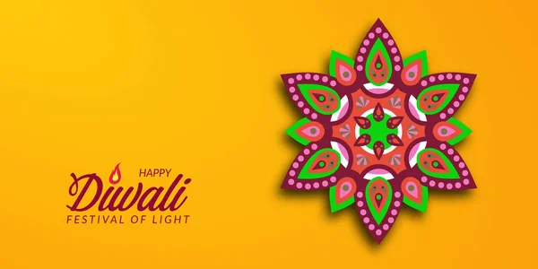 Diwali Festival Prázdninový Design Papírovým Střihem Styl Indické Rangoli Mandala — Stockový vektor