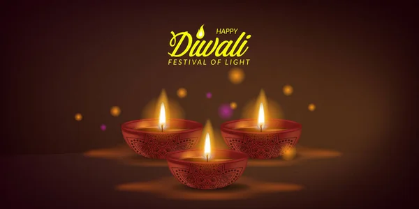 Realistische Beleuchtete Öllampe Für Fröhliches Diwali Lichterfest Aus Indien Mit — Stockvektor