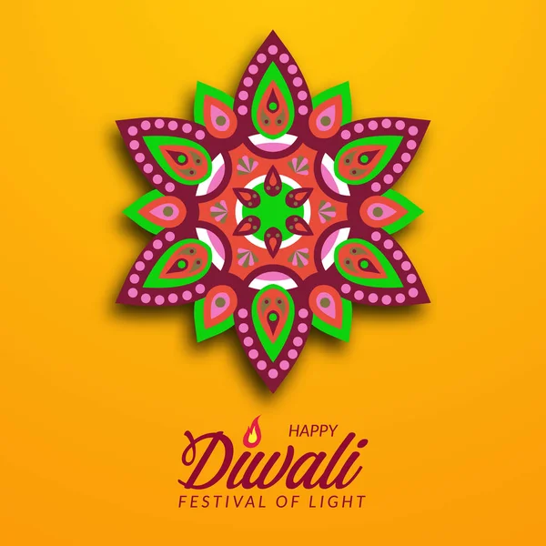 Diwali Festival Prázdninový Design Papírovým Střihem Styl Indické Rangoli Mandala — Stockový vektor