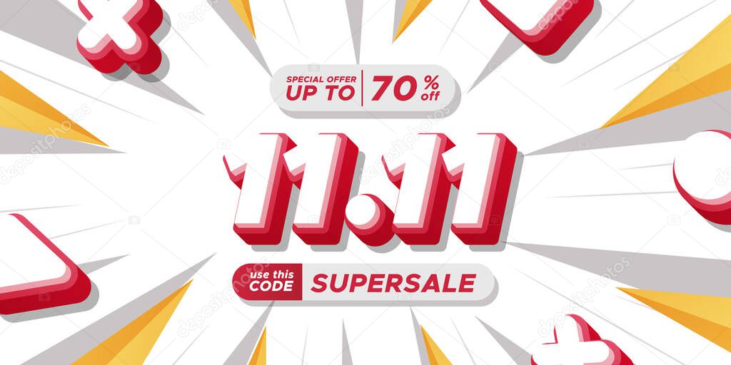 11.11 single's day shopping day discount promotion poster banner advertising final big mega sale with 3d text