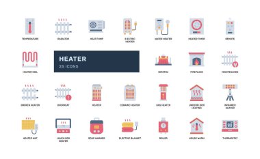 Isıtıcı simgesi, HVAC tamir broşürleri enerji katalogları uygulama kılavuzları ve ısıtma sistemi kılavuzları için mükemmel bir şekilde düz stile sahip.