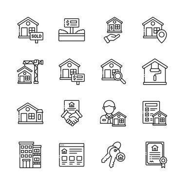 Gayri menkul çizgisi imajı temiz. İş teması ve yatırım konsepti için konut ve mülk yönetimi sembolü. Finans ve inşaat sektörüne uygun. Ev, anahtar, sözleşme, ajans, bina.