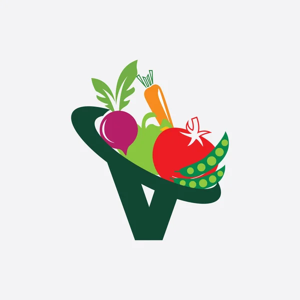 Logo Voor Groenten Fruit Voor Levensmiddelen Landbouwwinkels Verpakking Reclame — Stockvector