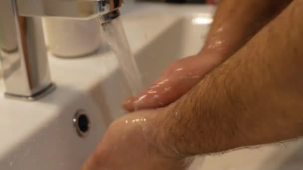 Man Washes Hands Soap Coronavirus Pandemic Prevention Close View Video — Stock Video