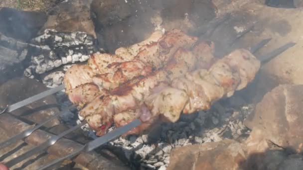 Skewers With Arabic Kebabs Grilling — Stock video