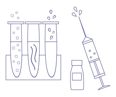 Kan kimyası örnekleme ve aşılama, çeşitli hastalıklara karşı aşı ve koronavirüsün vektör çizimi