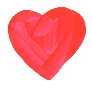 Colorful heart-shaped brushstroke background for label design, tags and stamps, postcards. Shades of red.