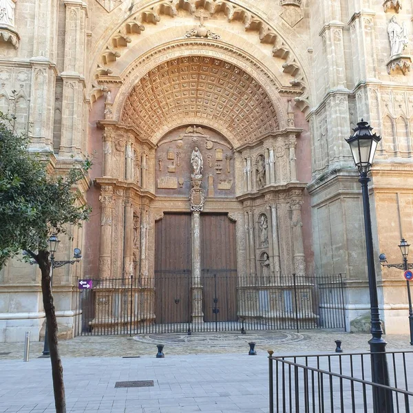 Vista Della Parte Anteriore Principale Dell Ingresso Della Cattedrale Palma — Foto Stock