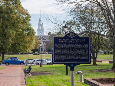 Delaware 'in Lejyoner Salonu ve Delaware' deki Yeşillik ile ilgili 19. Değişiklik ile mücadelesini anlatan tarihi bir işaret..