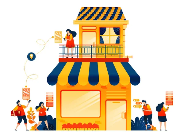 Online Verkauf Mit Commerce Lieferservice Ladenlokal Mit Wohnung Vektor Illustrationskonzept — Stockvektor