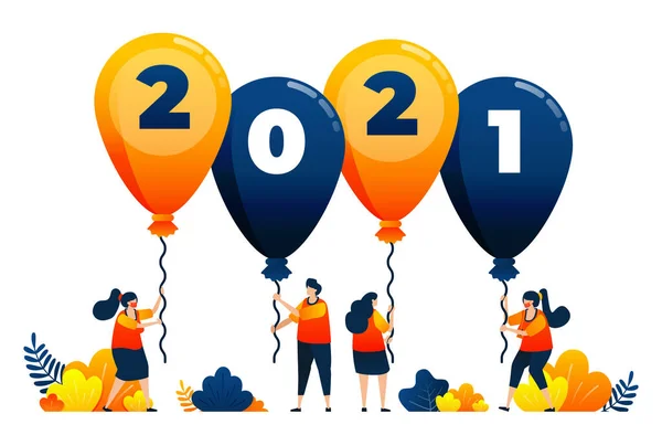 2020年至2021年倒计时 主题为派对和嘉年华气球 矢量图解概念可用于登陆页 Web Mobile App Poster Banner Website Flyer — 图库矢量图片