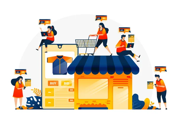 Illustration Shopping Spending Money Commerce Apps Own Your Own Shop — Stock Vector