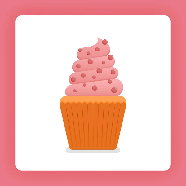 チョコチップを使ったシンプルなストロベリーアイスのカップケーキのイラスト 誕生日ケーキ用のストロベリーマフィンクリーム デザインは チラシ ポスター ウェブサイト ウェブ アプリ ランディングページ 料理本のためにすることができます — ストックベクタ