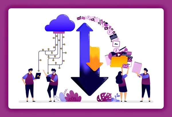 Ilustração Data Center Nuvem Baixar Carregar Sistema Acesso Banco Dados — Vetor de Stock