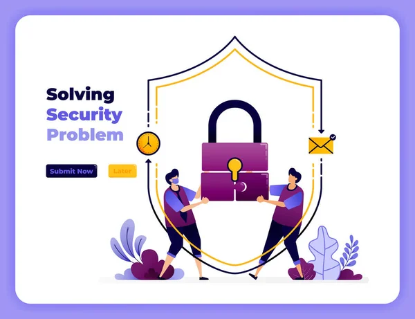 Resolver Problemas Segurança Digital Com Melhor Cooperação Manuseio Ilustração Vetorial —  Vetores de Stock