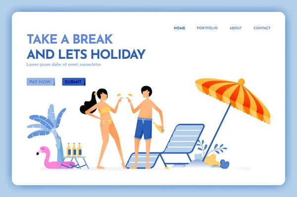 Sitio Web Viajes Con Tema Tomar Descanso Permite Vacaciones Viaje — Vector de stock