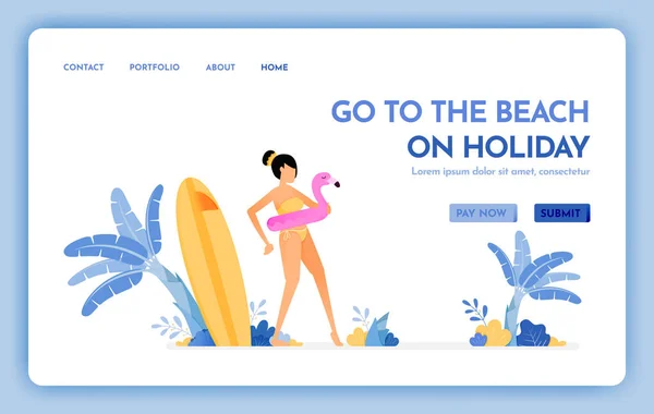 Web Viajes Con Tema Playa Vacaciones Disfrute Unas Vacaciones Playa — Vector de stock