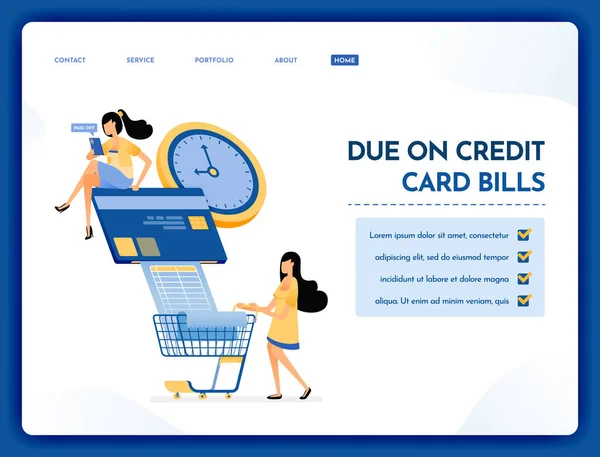 Landing Page Illustration Due Credit Card Bills People Pay Credit — Stockvektor