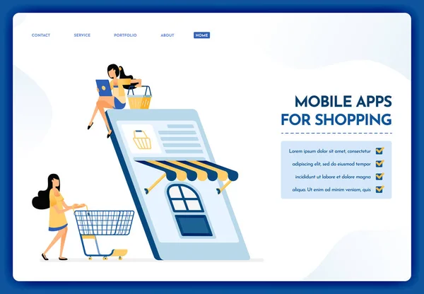 Landing Page Illustration Von Mobilen Apps Zum Einkaufen Die Menschen — Stockvektor