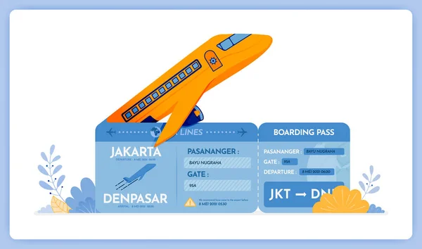 Vector Illustration Purchase Vacation Flight Tickets Jakarta Denpasar Vector Illustration — Stock Vector