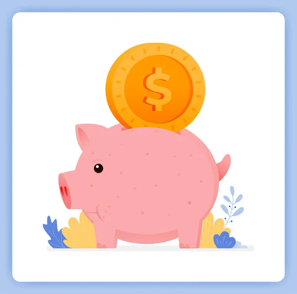 Vector Illustration Cute Piggy Bank Dollar Bill Input How Kids — Stock Vector