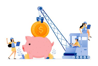 Müşteri Fonları Yönetiminde Mali Altyapının Geliştirilmesinin Vektör Tasarımı. İnsanlar para biriktirmeye çalışıyor. Görüntü Web Siteleri, Afişler, Afişler, Mobil Uygulamalar, Web, Sosyal Medya, Reklamlar İçin Olabilir