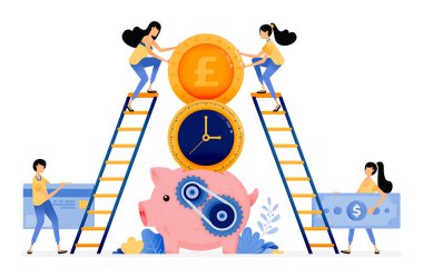 Tasarlamak ve yatırım yapmak için en iyi zaman vektör tasarımı. Gençler için bankacılık finansal hizmetler sistemi. Kumbarayı kurtarmak için. İllüstrasyon web siteleri, posterler, afişler, mobil uygulamalar, web, sosyal medya için olabilir