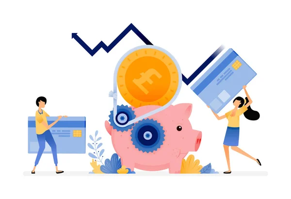 Diseño Vectorial Del Sistema Económico Bancario Para Ahorro Préstamo Deuda — Vector de stock