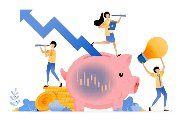 Vector Design Awareness Stock Saving Investment Piggy Bank Candlestick Rising — Stock Vector