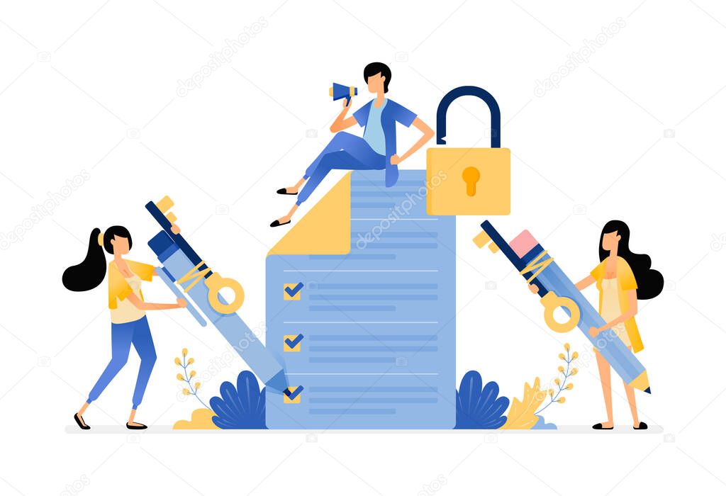 Survey and exam security to protect user from data leakage and misuse. Vector illustration concept can be use for landing page, template, ui ux, web, mobile app, poster, banner, website, flyer, ads