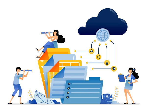 Illustration Der Speicherung Und Des Zugriffs Von Unternehmensdokumenten Auf Cloud — Stockvektor