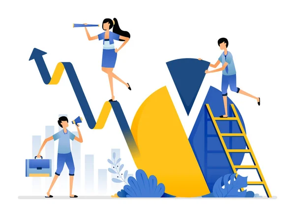 Ilustración Aumento Sostenible Del Valor Las Ventas Empresa Nuevo Análisis — Vector de stock