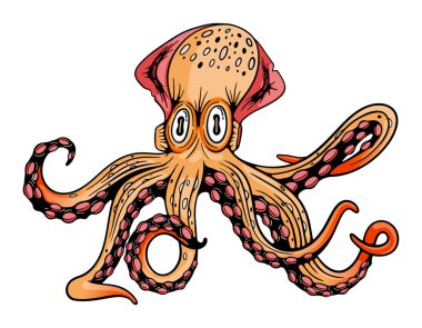 Korkunç ahtapot deniz canavarı çizimi. Tişört, mal, ekran baskısı ve müzik festivali etkinlikleri için kullanılabilir