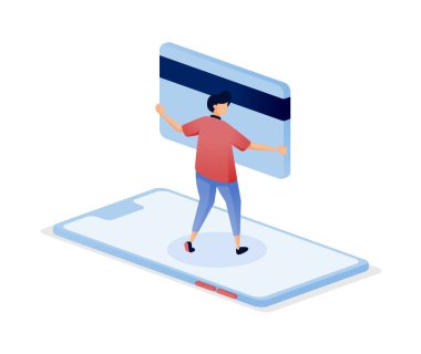 Kredi kartlarına ve mobil uygulamalı kredilere erişim. Başlangıç için kullanılabilir, mobil uygulama, iniş sayfası, animasyon, pankart, web sitesi, poster