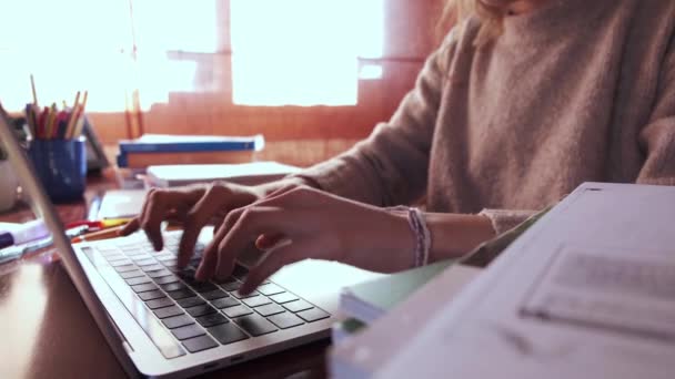 Focused Young Female Student Typewriting Her Laptop Concept Studying Home — Stock Video