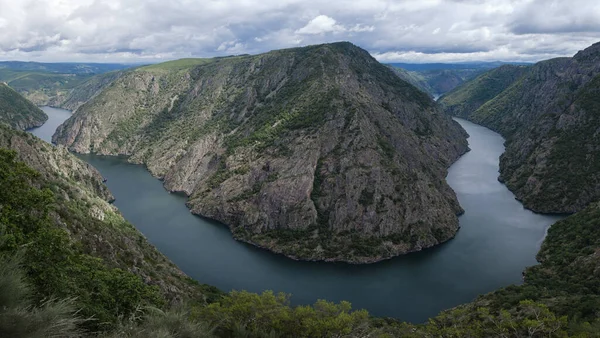 Panoramic view of the Sil river in Galicia, Spain. Ribeira Sacra.