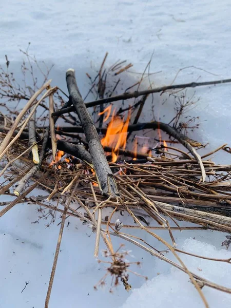 Вогонь Горить Снігу Багатті Снігу Полум — стокове фото