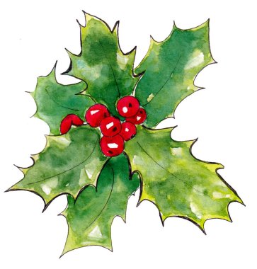 Elle çizilmiş suluboya noel unsuru. Badub şubesi