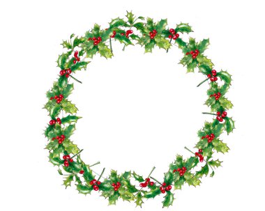 Hand drawn watercolor christmas frame. Evergreen padub with berries