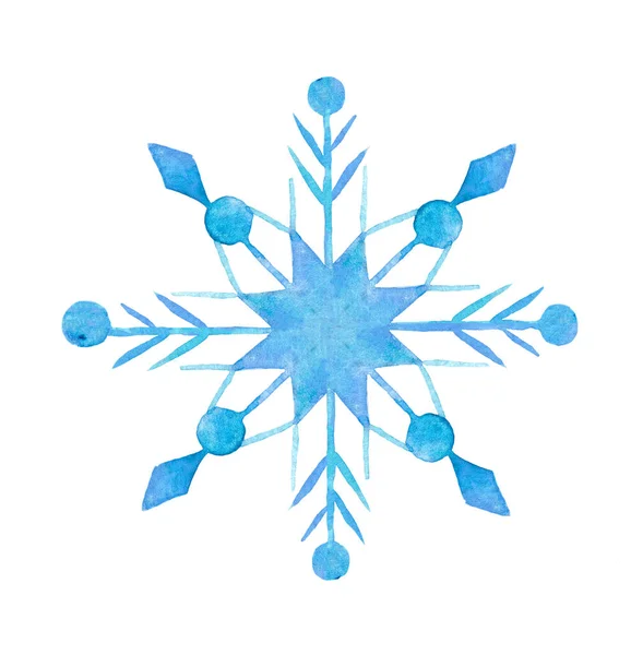 El yapımı suluboya mavi kar tanesi. Yeni yıl sembolü. Kış illüstrasyonu. — Stok fotoğraf