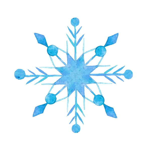 Hand drawn watercolor blue snowflake. New Year Symbol. Winter illustration. — Stock Photo, Image