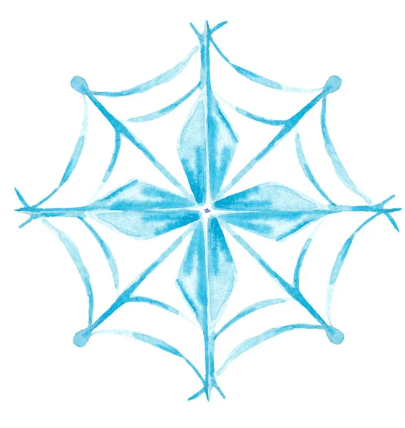 Hand drawn watercolor blue snowflake. New Year Symbol. Winter illustration. — Stock Photo, Image