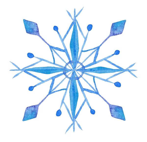El yapımı suluboya mavi kar tanesi. Yeni yıl sembolü. Kış illüstrasyonu. — Stok fotoğraf