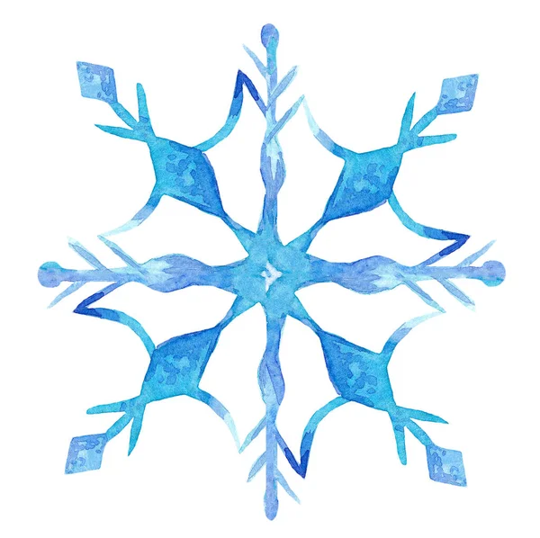 Hand drawn watercolor blue snowflake. New Year Symbol. Winter illustration. — Stock Photo, Image