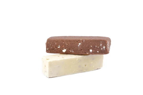 Fresh homemade natural chocolate bar on white background — Stock Photo, Image