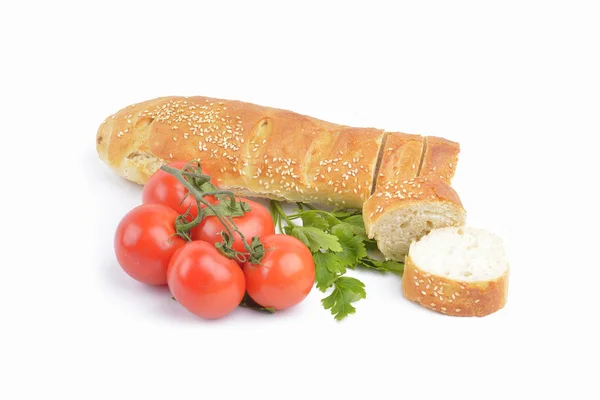 Friss házi készítésű természetes kenyér, fehér háttér — Stock Fotó